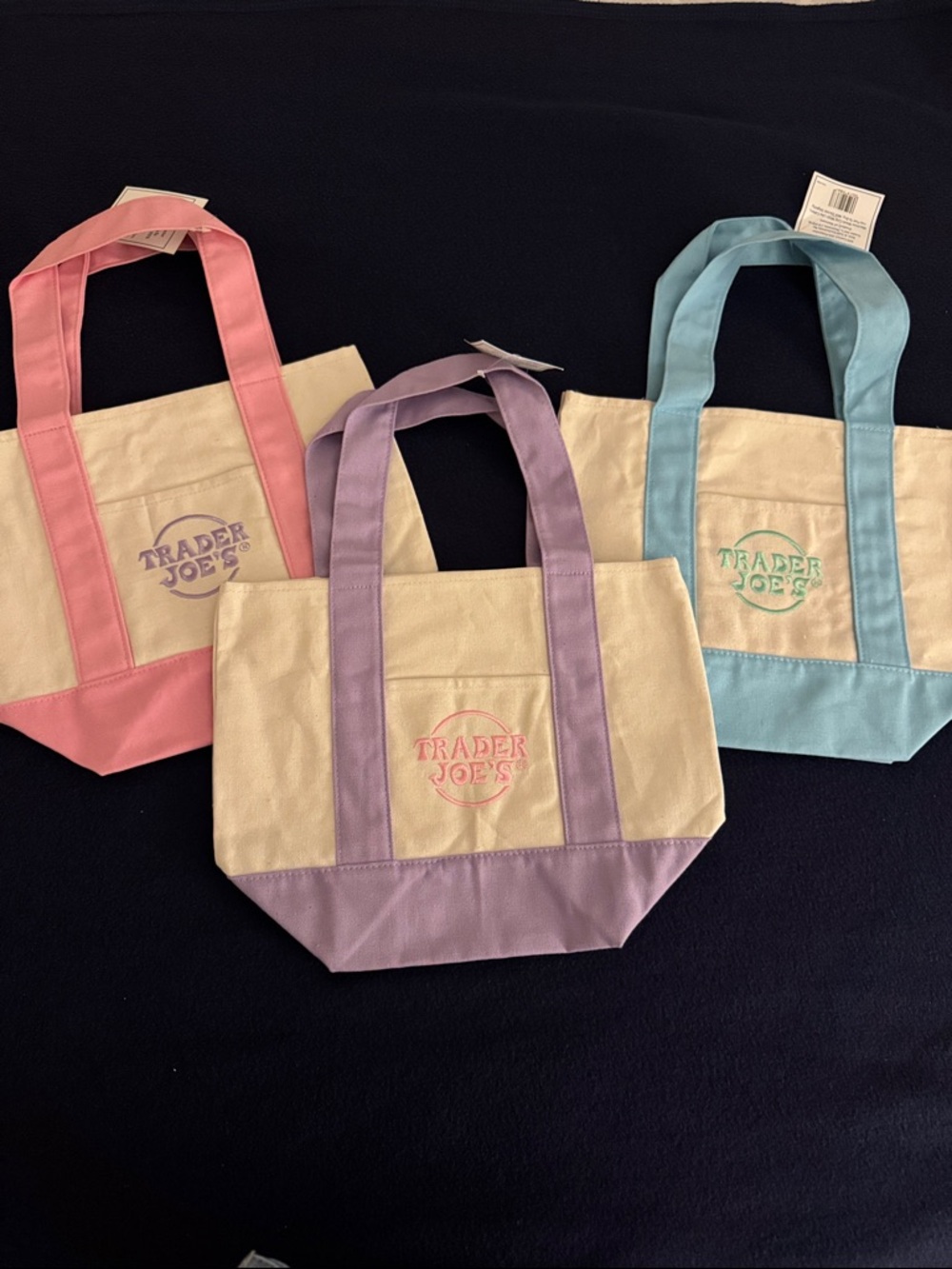 Trader Joe's Pastel Canvas Tote - Pink, Lavender, Light Blue   Set of 3. NEW
